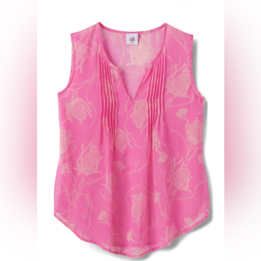 CAbi Pink Floral Blouse 6526 Corsage